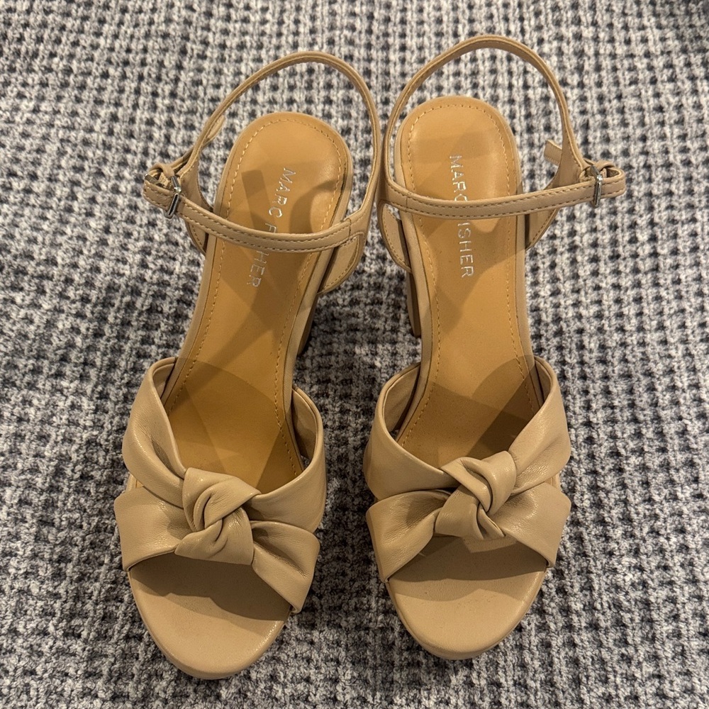 Marc Fisher Tan Knot Platform Sandals with Ankle Strap - Picture 3 of 5